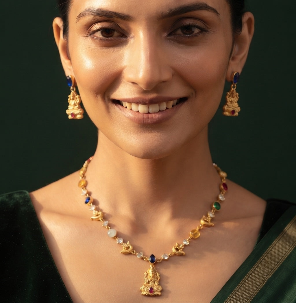 Gold Plated Multicolor Beaded Jewellery Set