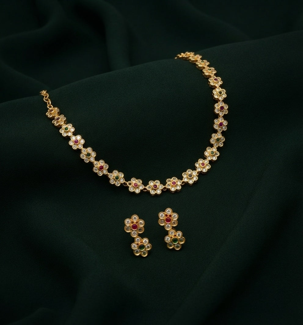 Gold-Toned Minimal Necklace with Earrings Jewellery Set