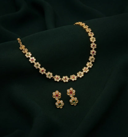 Gold-Toned Minimal Necklace with Earrings Jewellery Set