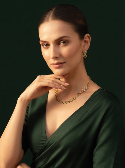 Gold-Toned Minimal Necklace with Earrings Jewellery Set