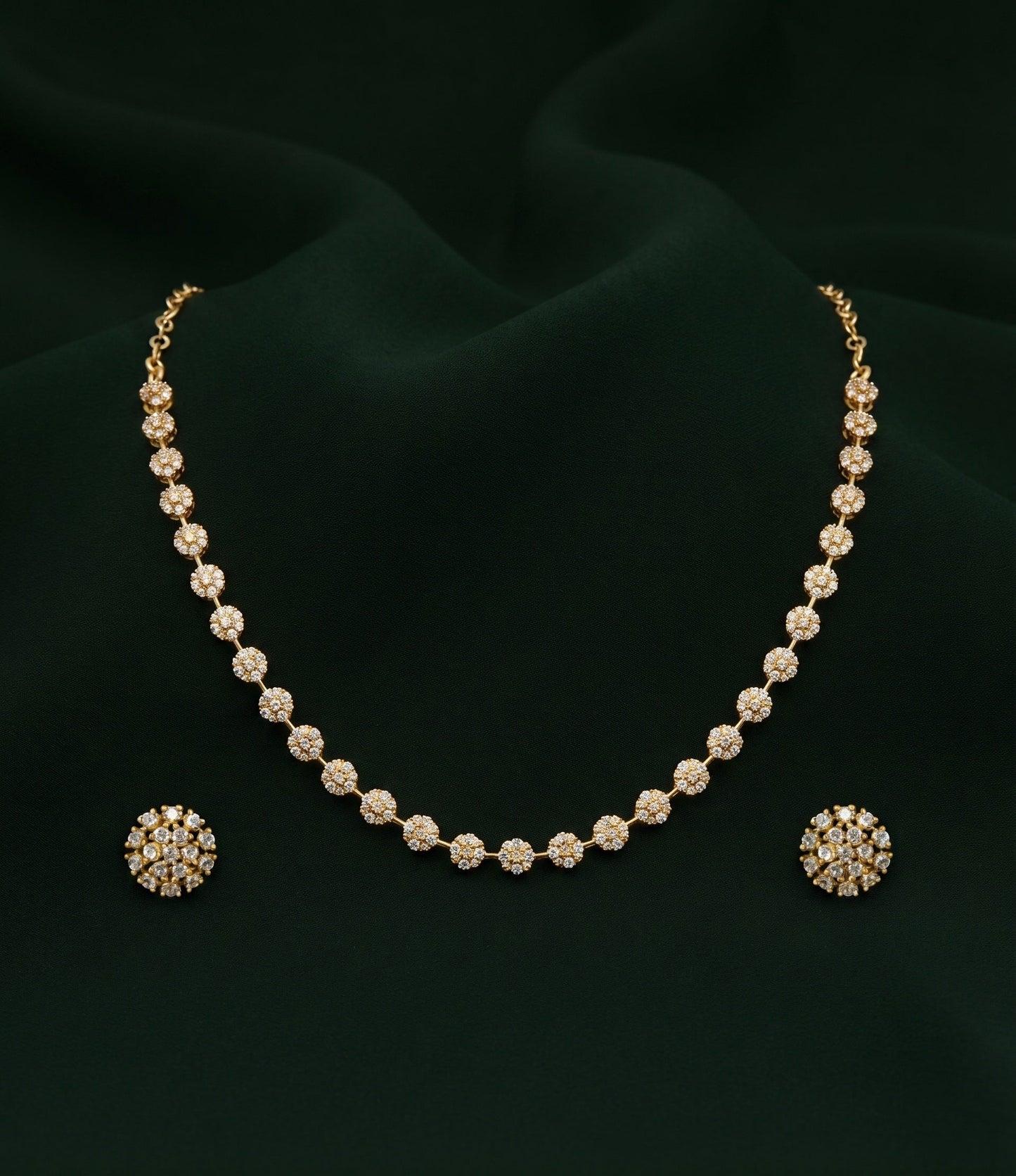Gold Plated Trendy Floral Diamond Jewellery Set