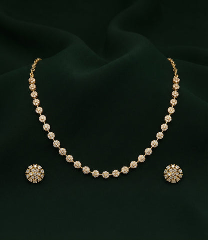 Gold Plated Trendy Floral Diamond Jewellery Set