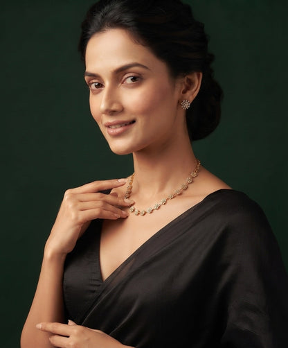 Gold Plated Trendy Floral Diamond Jewellery Set