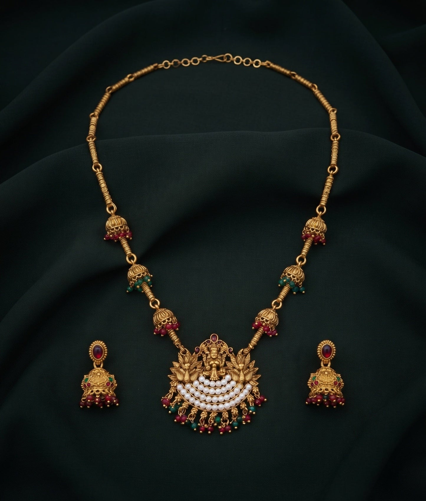 Gold-Toned Traditional Laxmi Mata Temple Jewellery Set