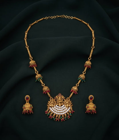 Gold-Toned Traditional Laxmi Mata Temple Jewellery Set