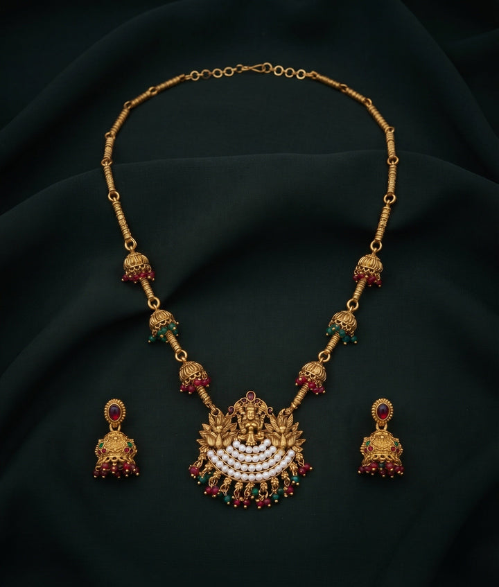 Gold-Toned Traditional Laxmi Mata Temple Jewellery Set