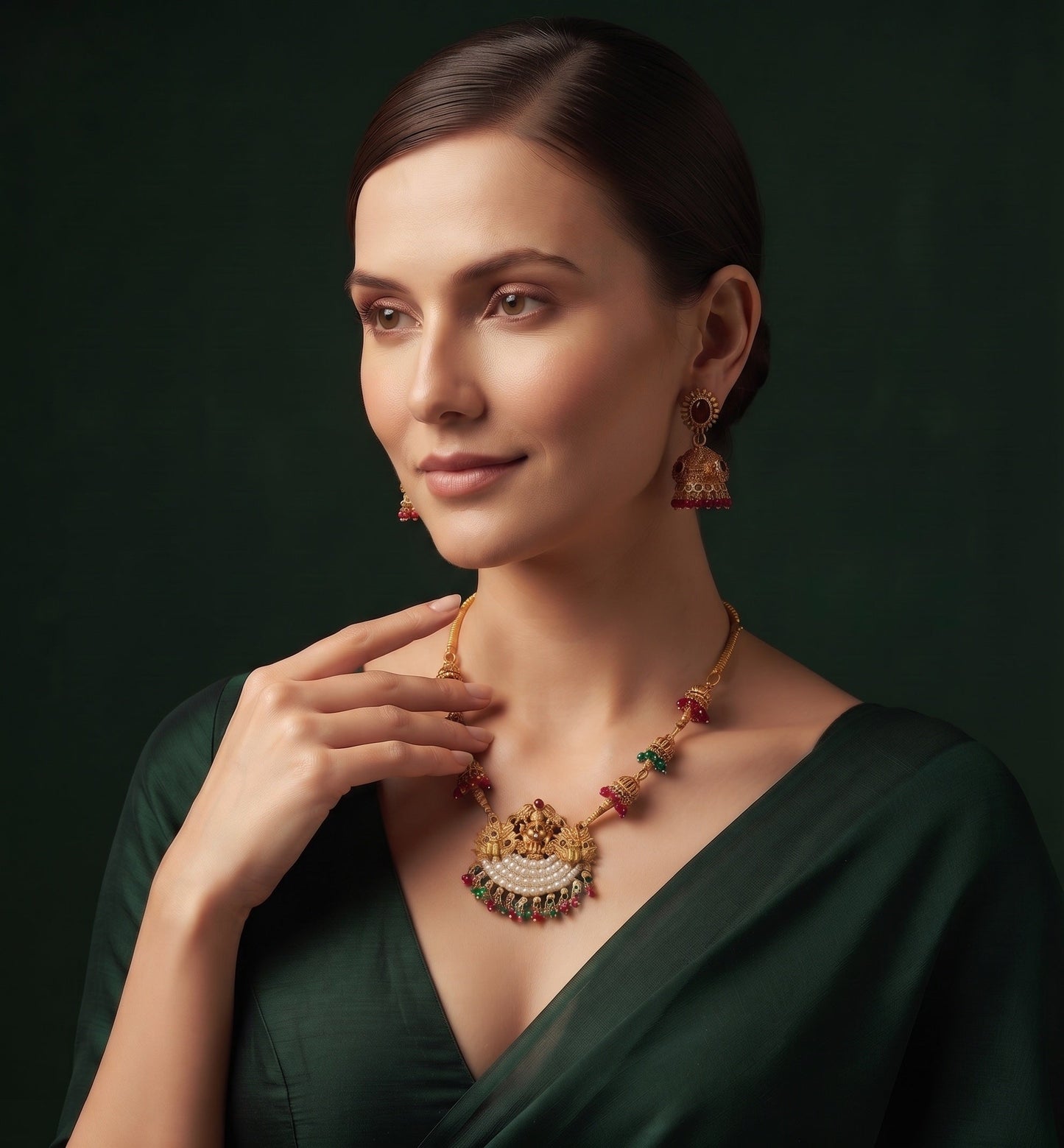 Gold-Toned Traditional Laxmi Mata Temple Jewellery Set