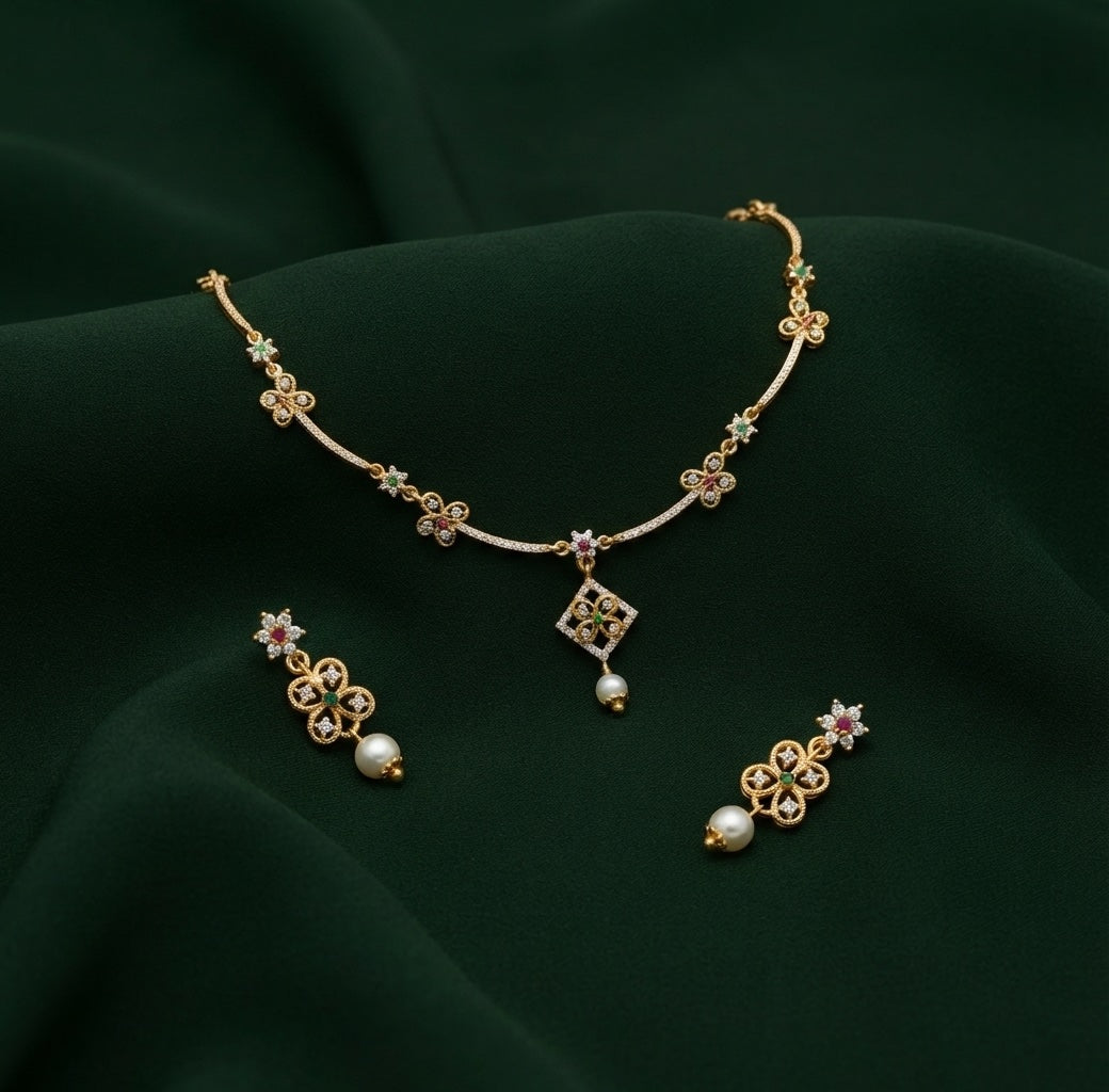 Gold-Toned Minimal Deign AD Stone Jewellery Set