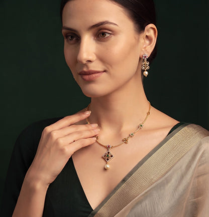 Gold-Toned Minimal Deign AD Stone Jewellery Set