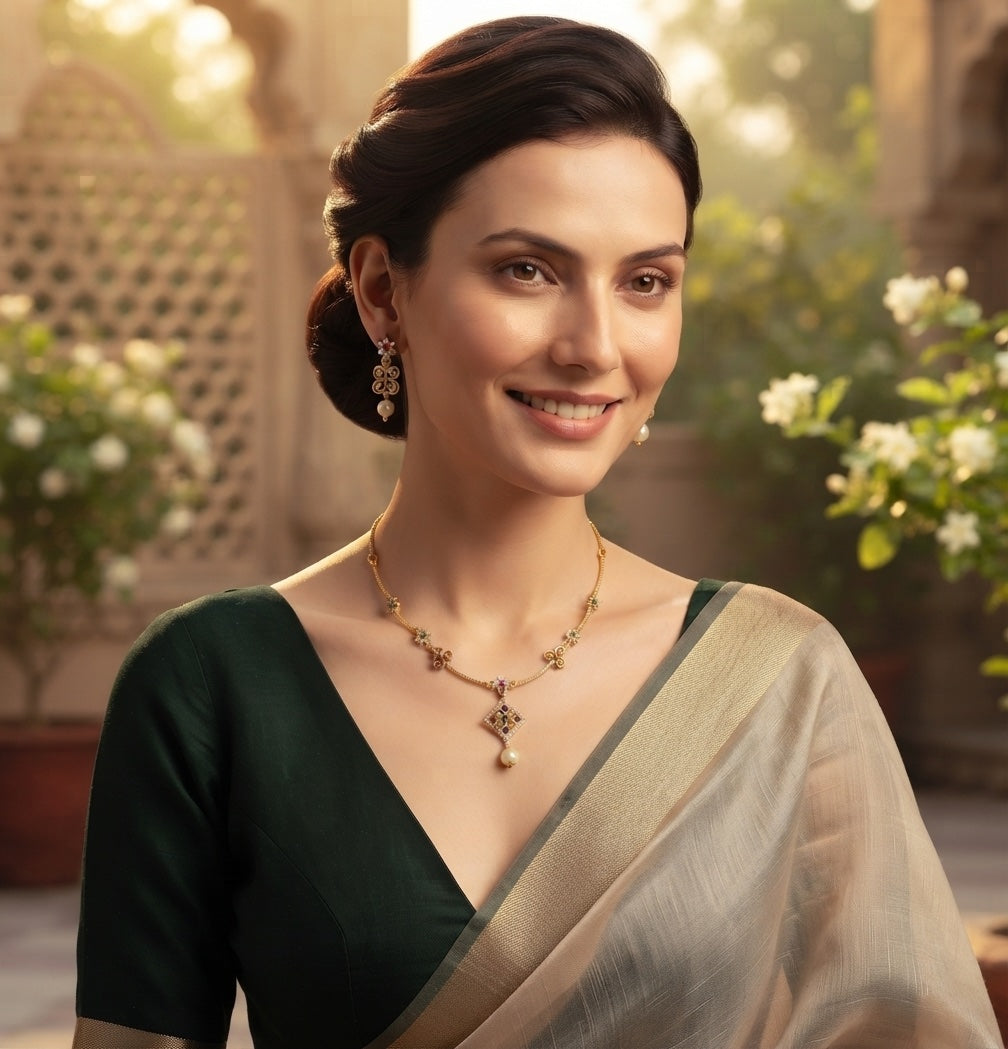 Gold-Toned Minimal Deign AD Stone Jewellery Set