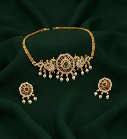Gold Plated Pearls Choker Jewellery Set