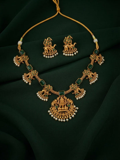 Gold-Toned Traditional Laxmi Mata Temple Jewellery Set