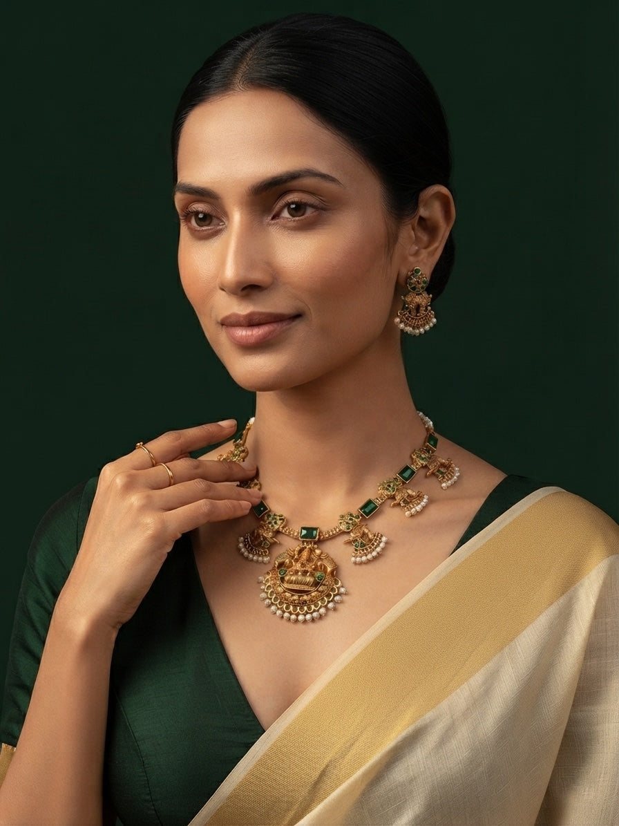 Gold-Toned Traditional Laxmi Mata Temple Jewellery Set