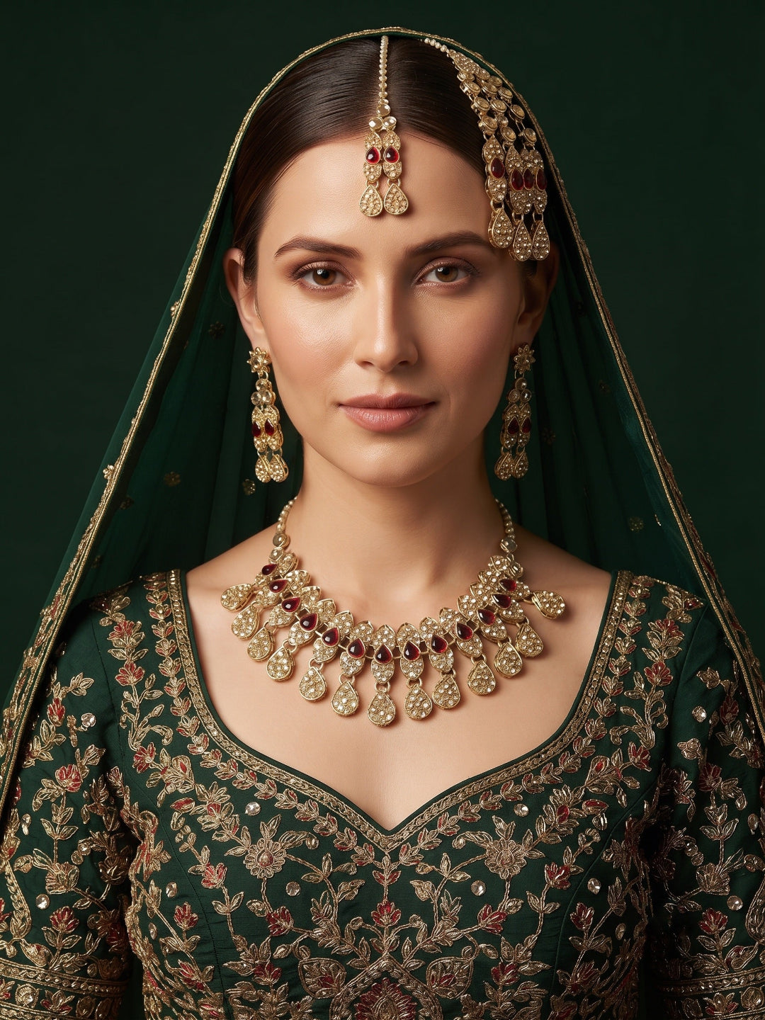 Gold-Toned Diamond Bridal Jewellery Set With Mang Tik & Pasa
