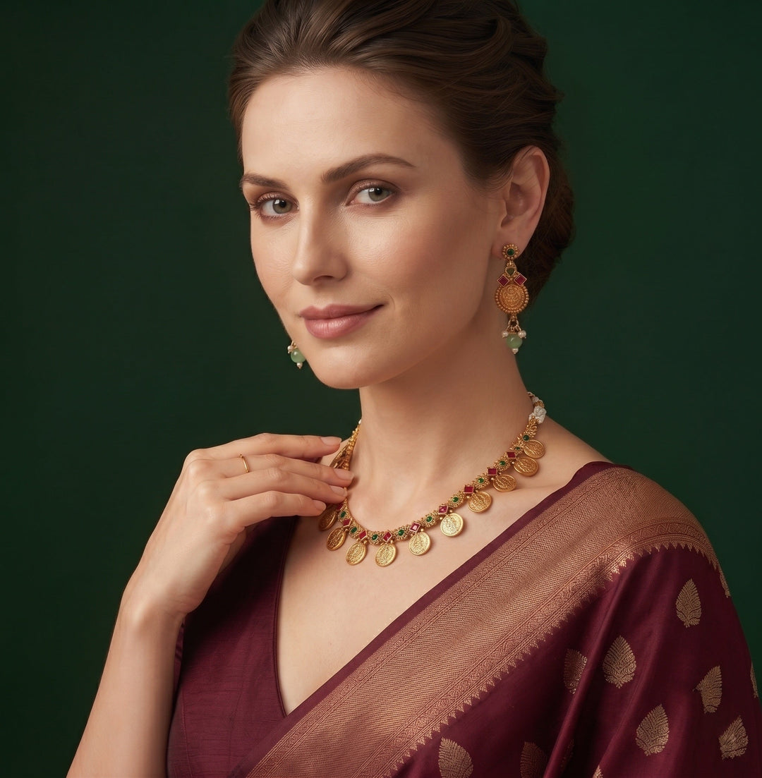 Gold-Toned Elegant Coin Motif Jewellery Set