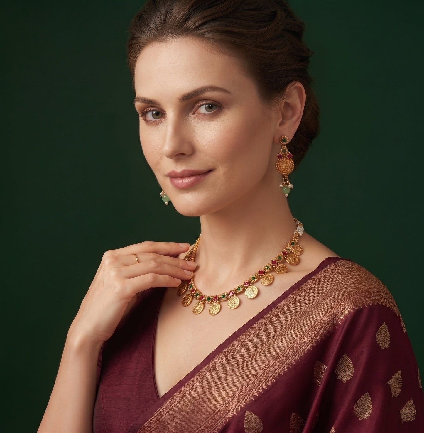 Gold-Toned Elegant Coin Motif Jewellery Set