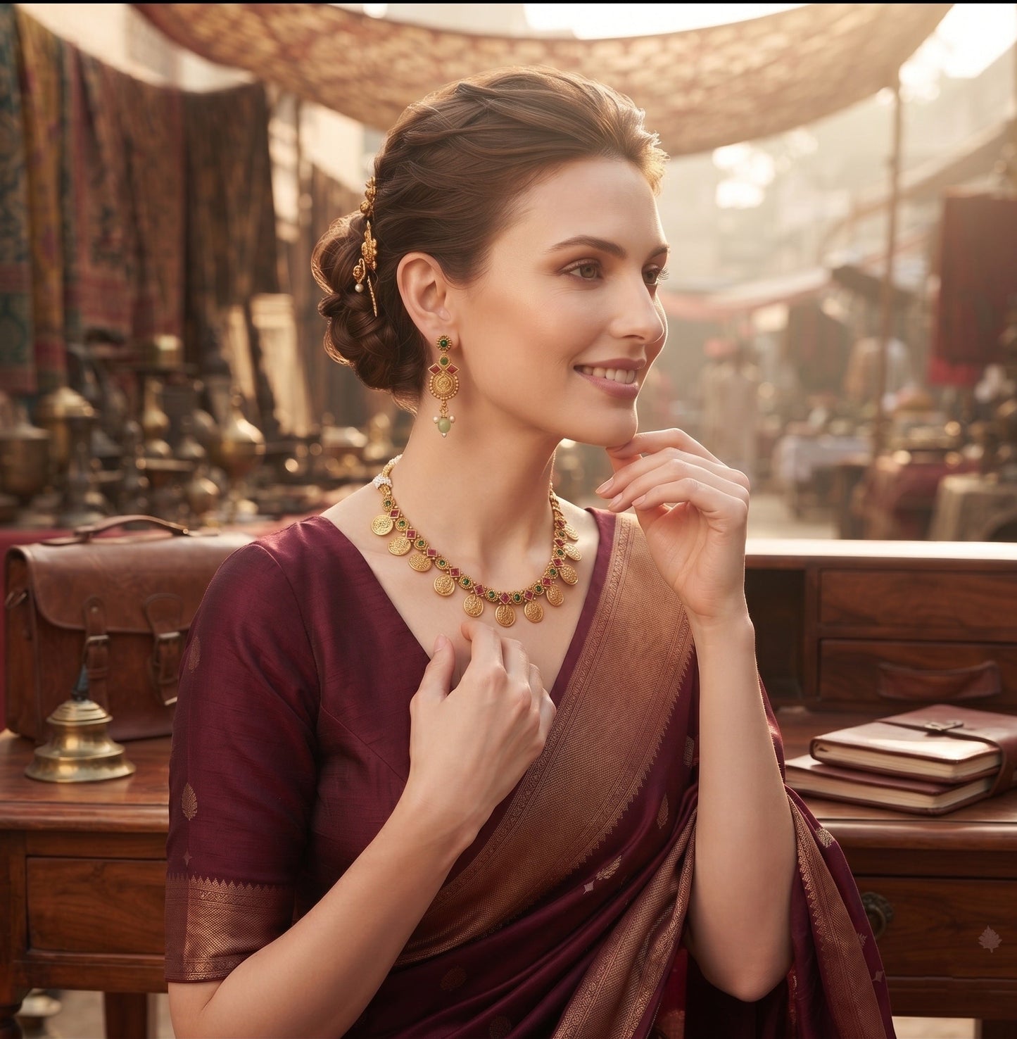 Gold-Toned Elegant Coin Motif Jewellery Set