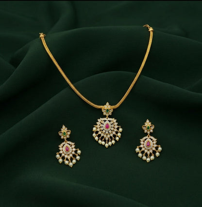 Gold-Toned Minimal Necklace with Earrings Jewellery Set