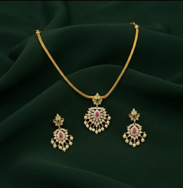 Gold-Toned Minimal Necklace with Earrings Jewellery Set