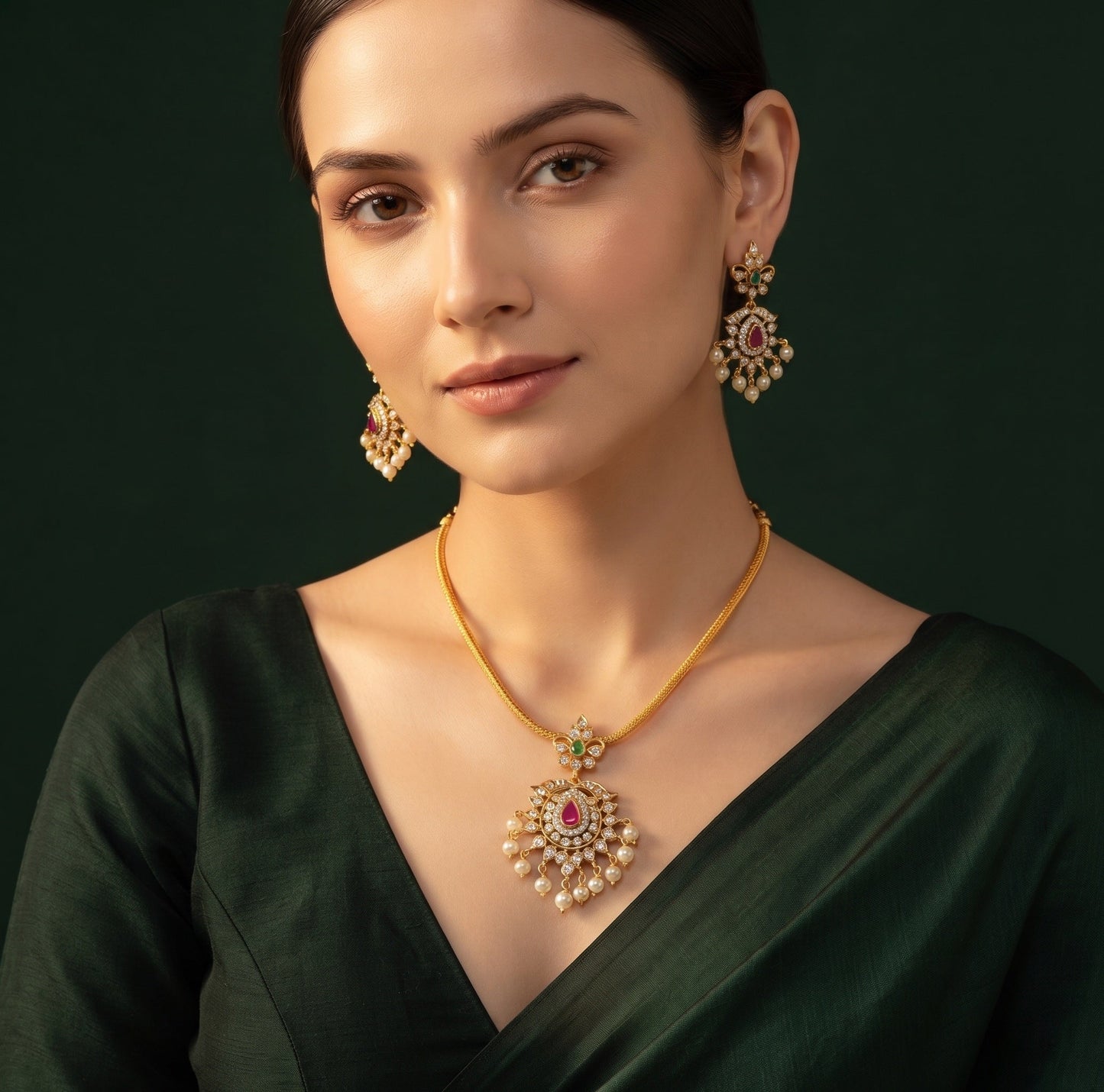 Gold-Toned Minimal Necklace with Earrings Jewellery Set