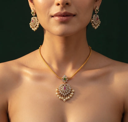 Gold-Toned Minimal Necklace with Earrings Jewellery Set