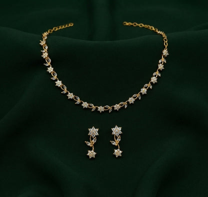 Gold Plated Trendy Floral Diamond Jewellery Set