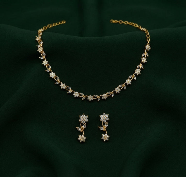 Gold Plated Trendy Floral Diamond Jewellery Set
