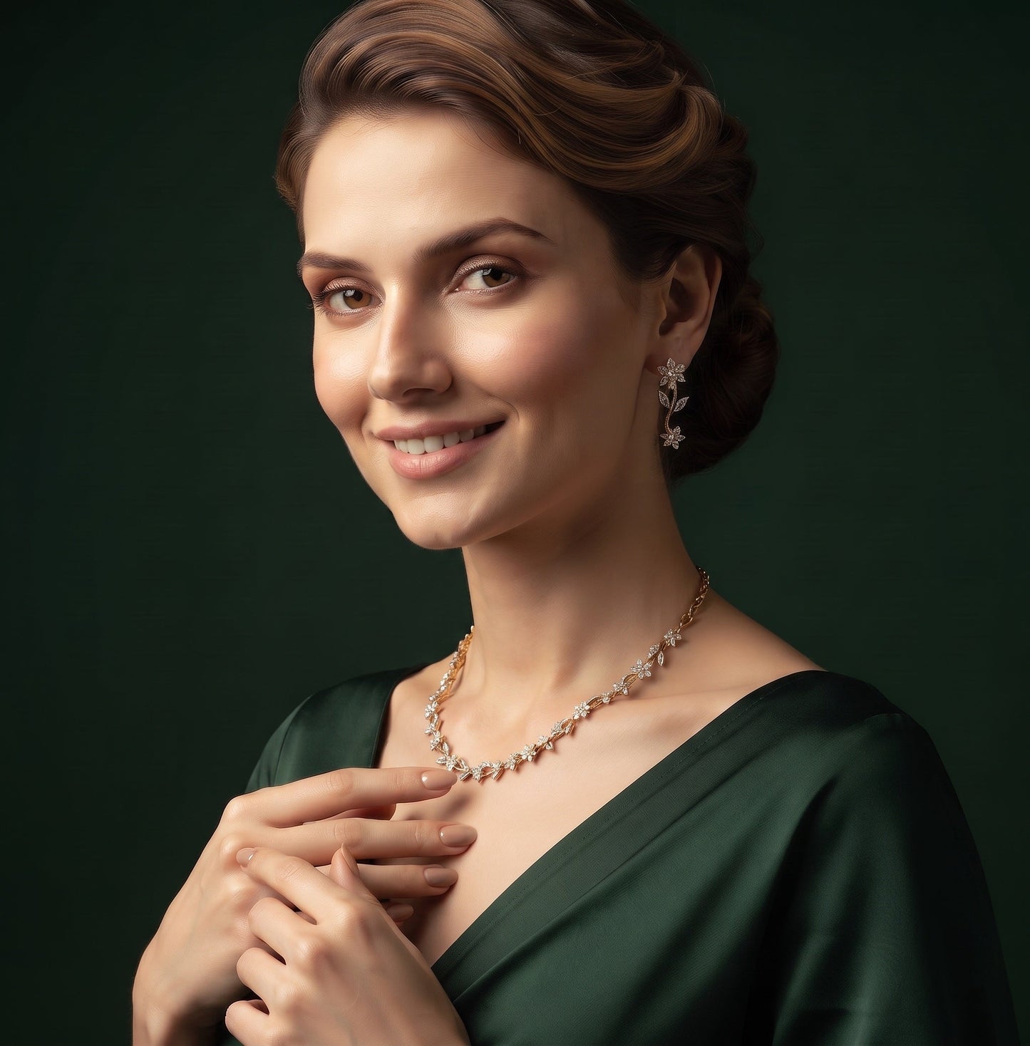 Gold Plated Trendy Floral Diamond Jewellery Set