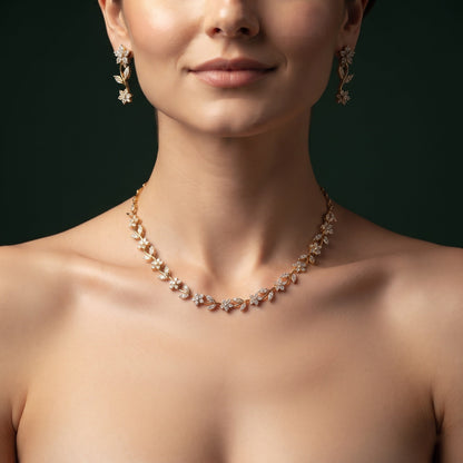 Gold Plated Trendy Floral Diamond Jewellery Set