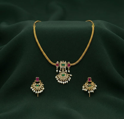 Gold-Toned Minimal Necklace with Earrings Jewellery Set