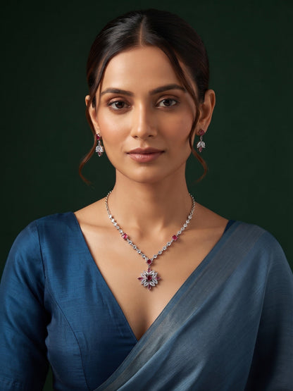 Silver Plated Fancy Stone & Diamond Jewellery Set