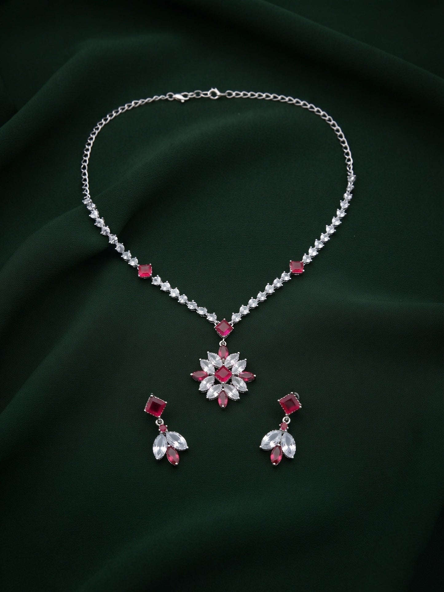 Silver Plated Fancy Stone & Diamond Jewellery Set