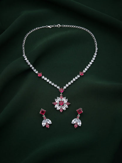 Silver Plated Fancy Stone & Diamond Jewellery Set