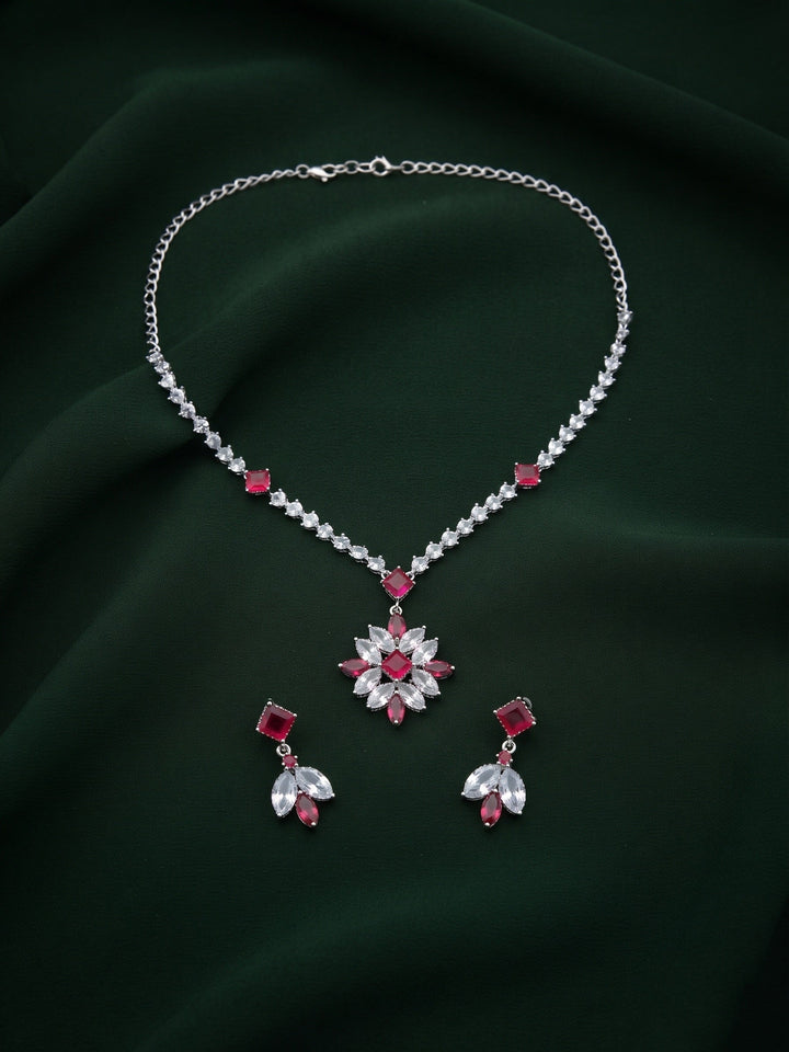 Silver Plated Fancy Stone &amp; Diamond Jewellery Set