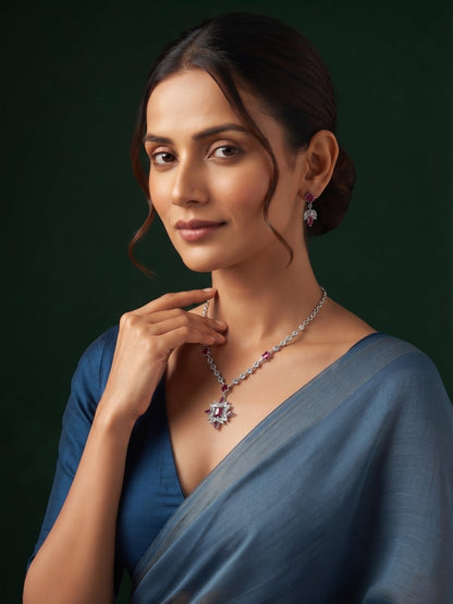 Silver Plated Fancy Stone & Diamond Jewellery Set