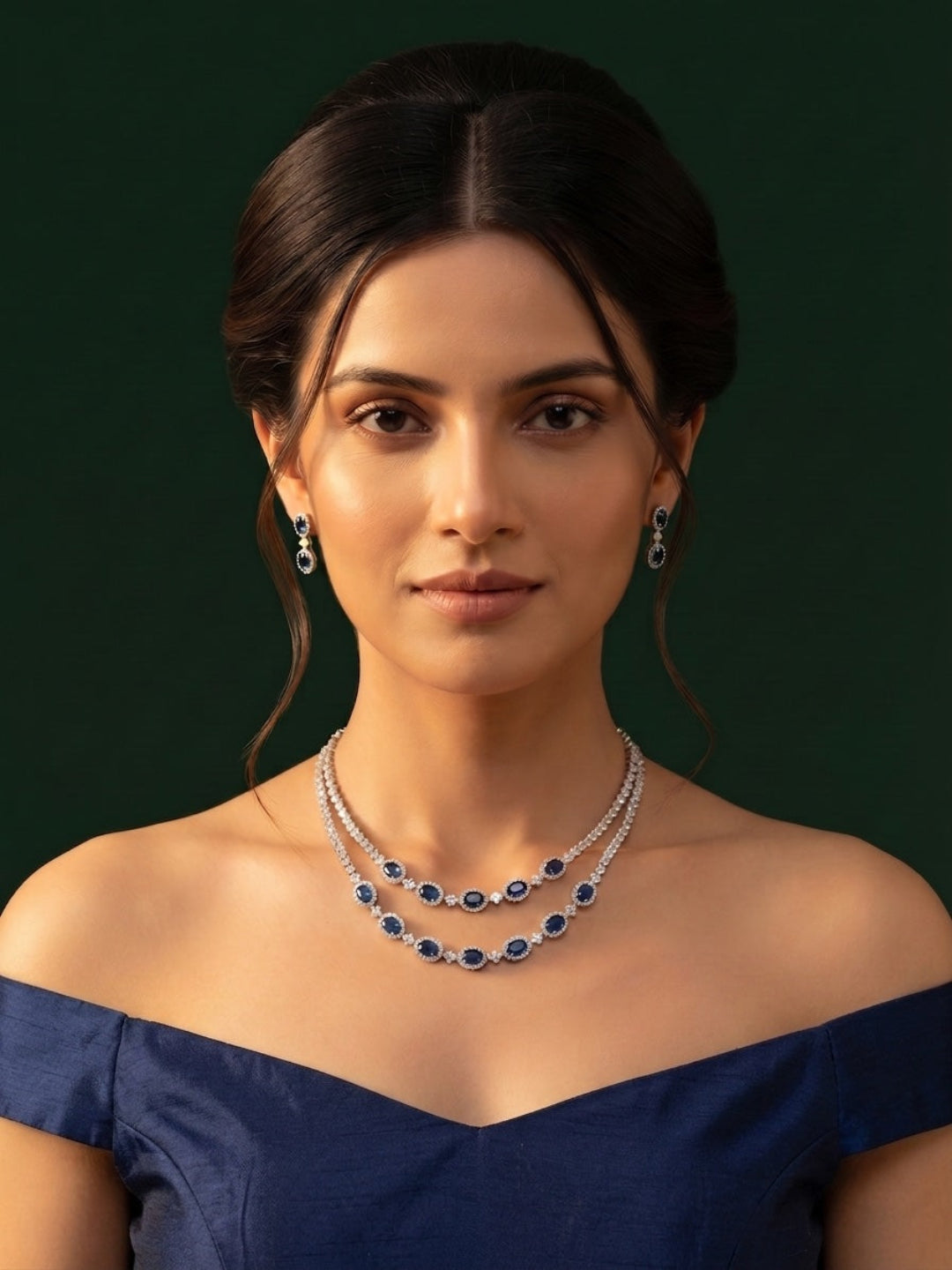 Silver Plated Fancy Stone & Diamond Jewellery Set