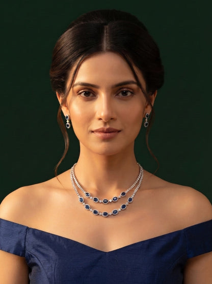 Silver Plated Fancy Stone & Diamond Jewellery Set
