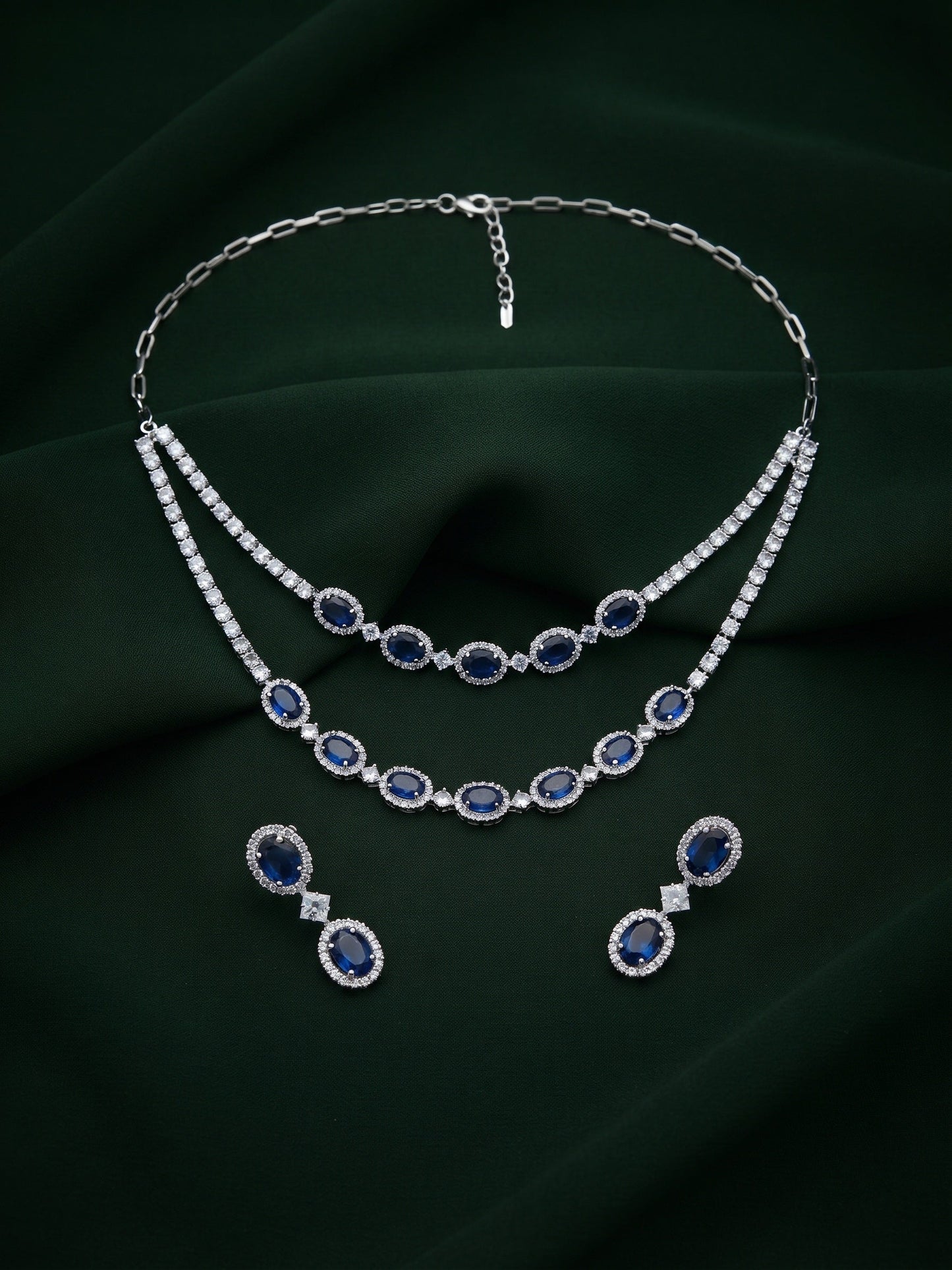 Silver Plated Fancy Stone & Diamond Jewellery Set