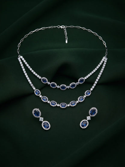 Silver Plated Fancy Stone & Diamond Jewellery Set