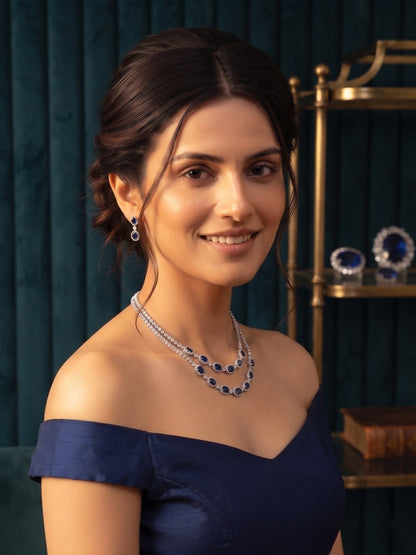 Silver Plated Fancy Stone & Diamond Jewellery Set