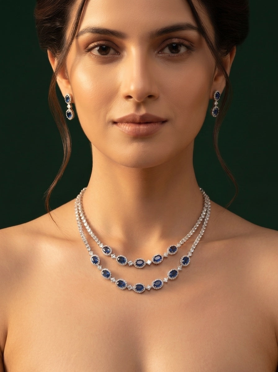 Silver Plated Fancy Stone & Diamond Jewellery Set