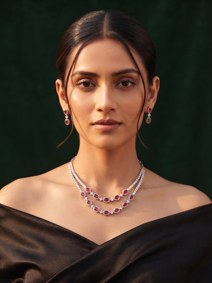 Silver Plated Fancy Stone & Diamond Jewellery Set