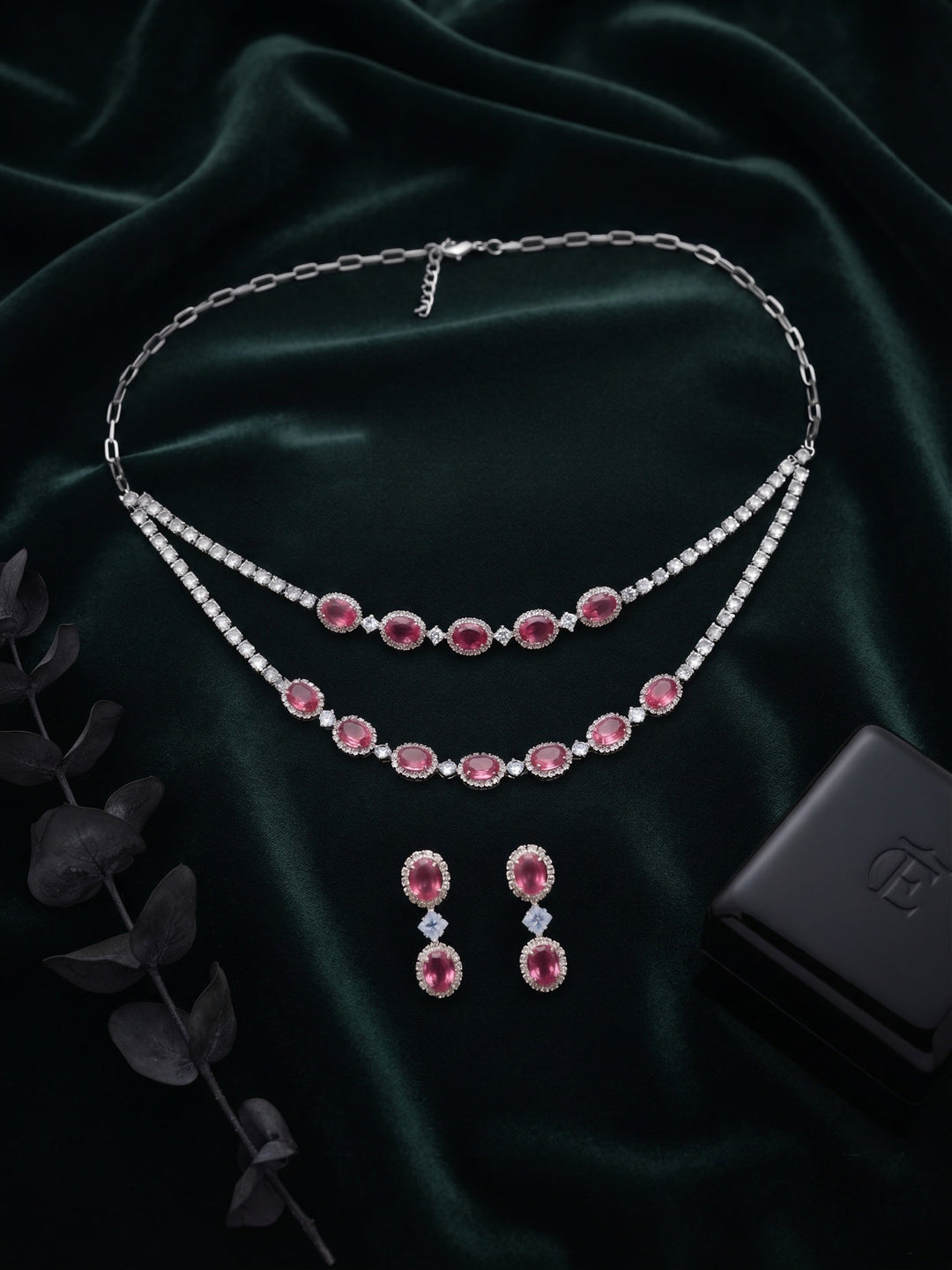 Silver Plated Fancy Stone &amp; Diamond Jewellery Set