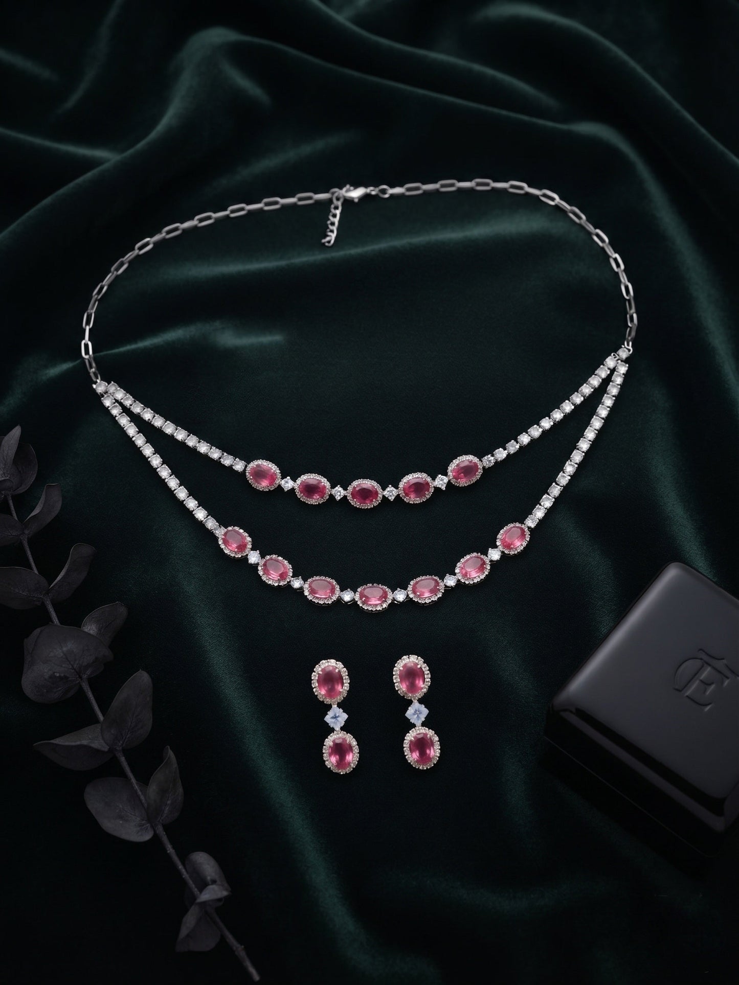 Silver Plated Fancy Stone & Diamond Jewellery Set