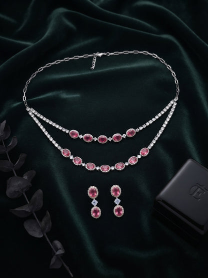 Silver Plated Fancy Stone & Diamond Jewellery Set