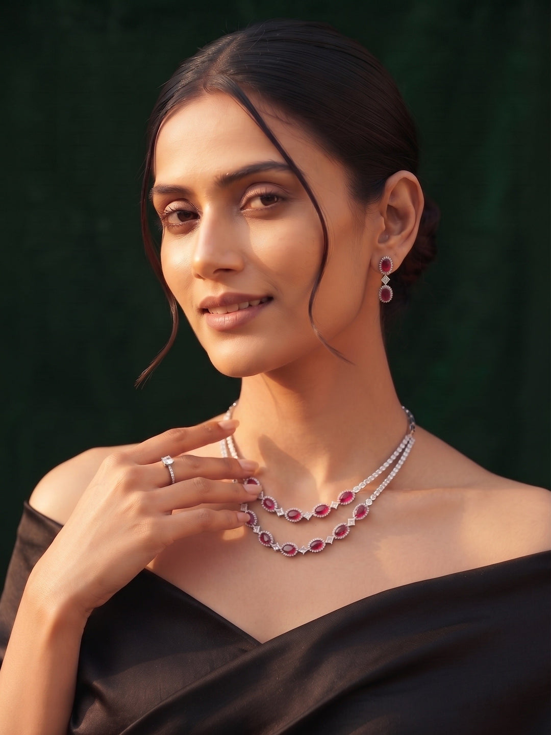 Silver Plated Fancy Stone &amp; Diamond Jewellery Set