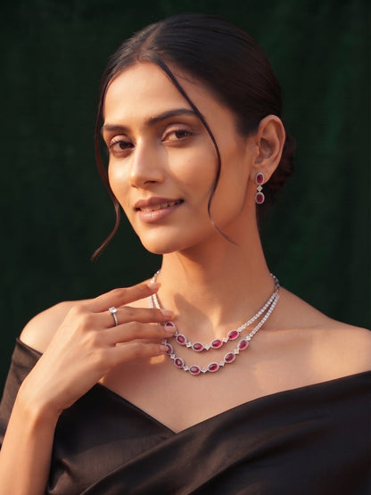 Silver Plated Fancy Stone & Diamond Jewellery Set