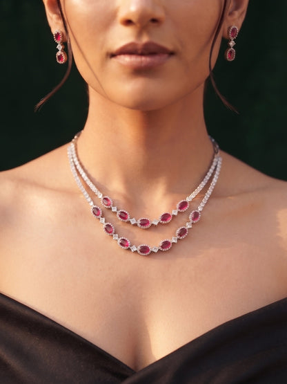 Silver Plated Fancy Stone & Diamond Jewellery Set