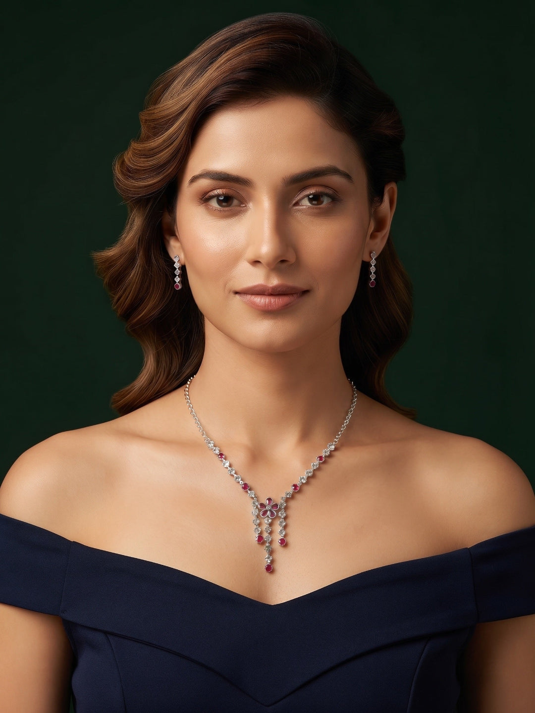 Silver Plated Fancy Stone & Diamond Jewellery Set