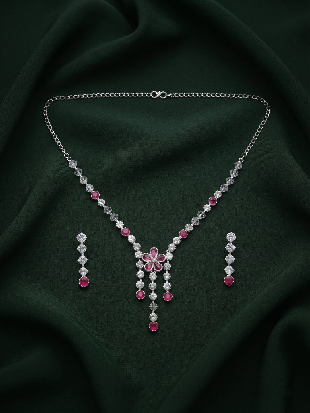 Silver Plated Fancy Stone &amp; Diamond Jewellery Set